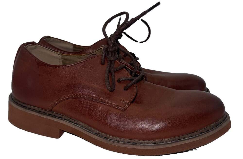 Deer Stags Denny Boys Size 1.5M Brown Lace Up Oxford Dress Shoes